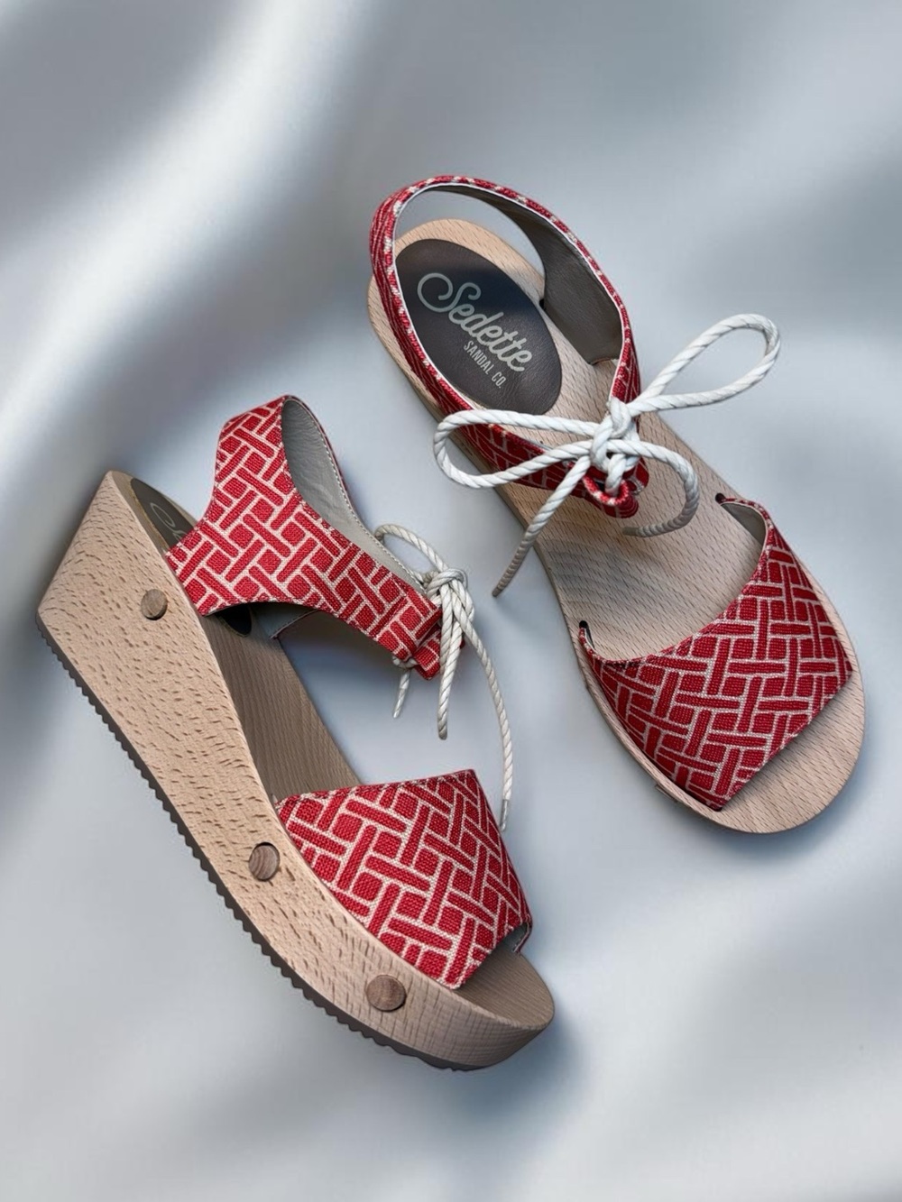 Sedette Sandals Co Tie-Up Wooden Wedge Clog Platform Women’s Sandals US Size 8.5
